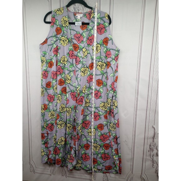 LuLa Roe Women's Long Duster Cover-up Size M Floral Roses Bathing Suit Cover EC - Picture 14 of 16